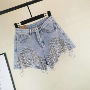 Distressed Fringe Hem Denim Shorts