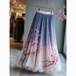 Floral Gradient Flowing Maxi Skirt