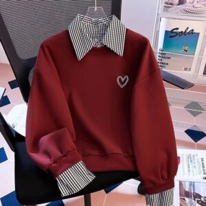 Preppy Style Collared Maroon Sweater